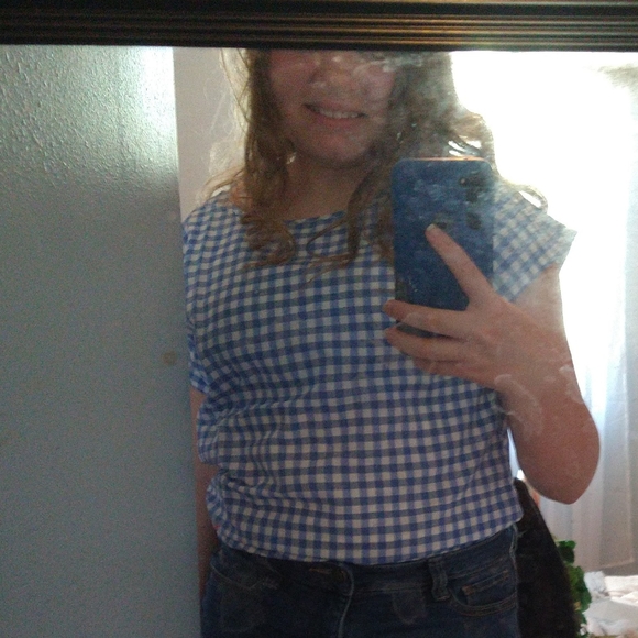 Blue and white plaid shirt - Picture 2 of 4